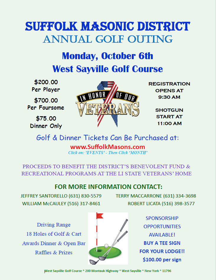2025 Suffolk Masonic District Golf Flyer